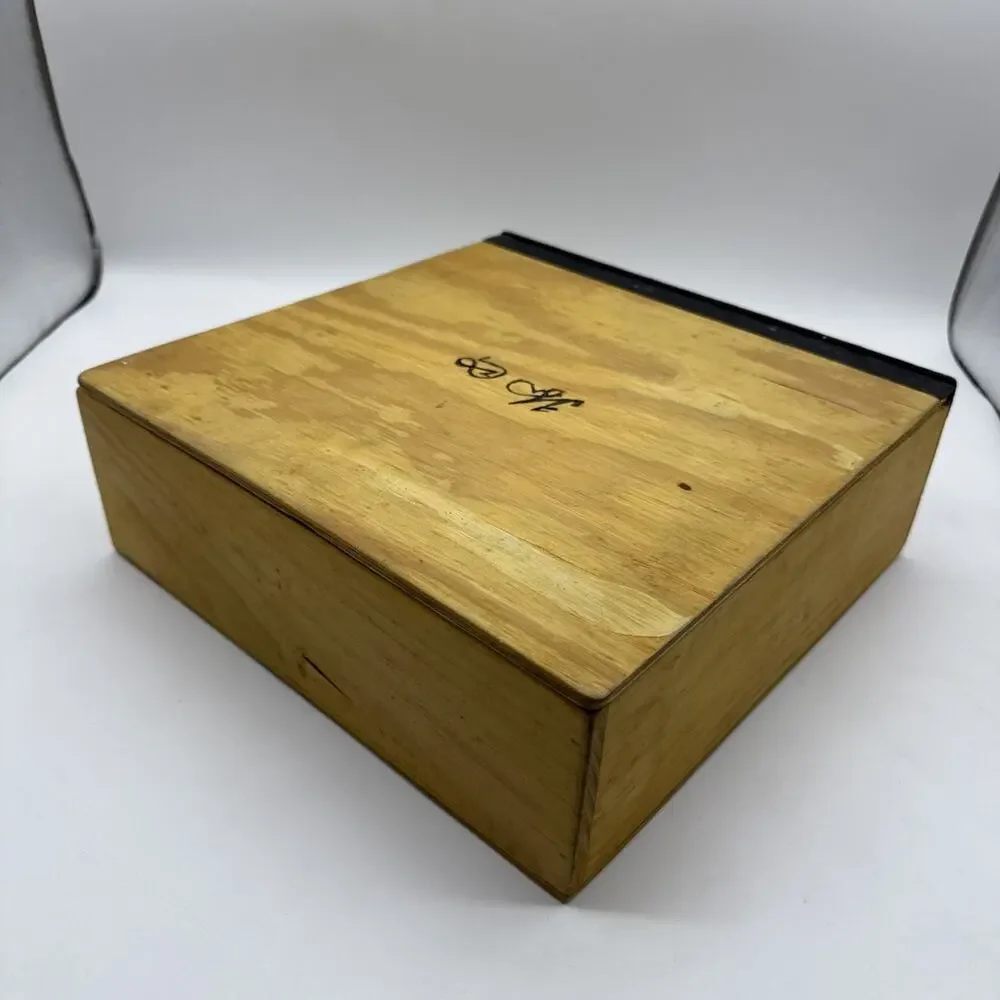 Homemade Vintage Hinged Wooden Pie Box Signed, Burned Wood Initials - Date?